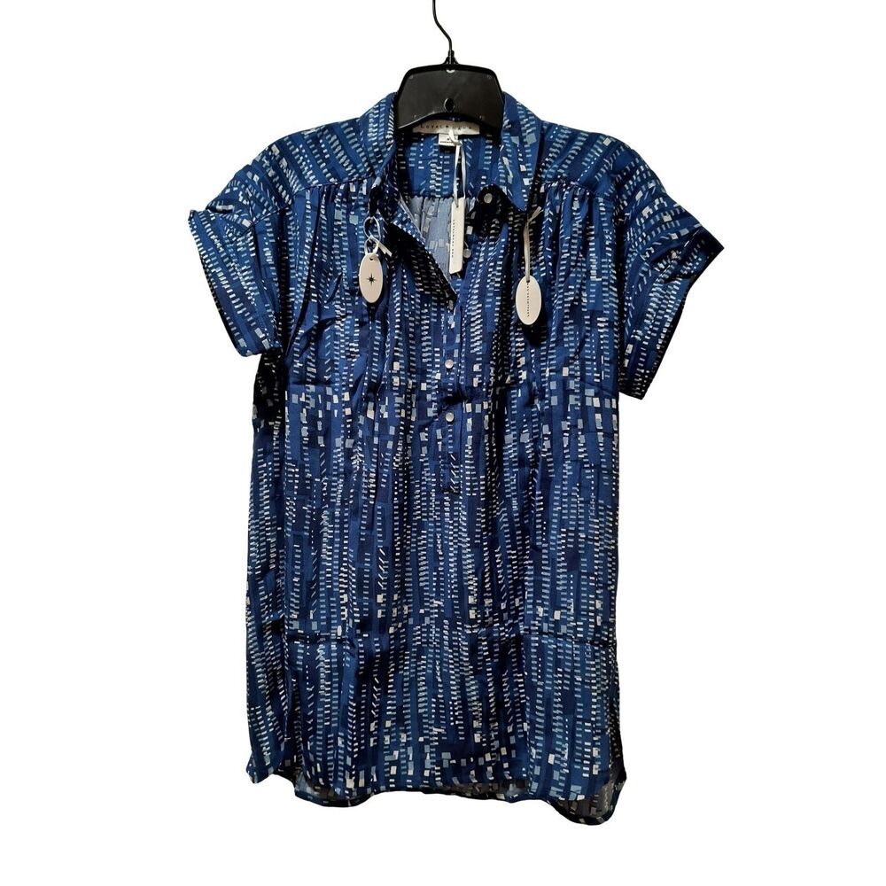 Loyal Hana Shannon Maternity Nursing Top S Blue Box Print Collar Blouse New NWT